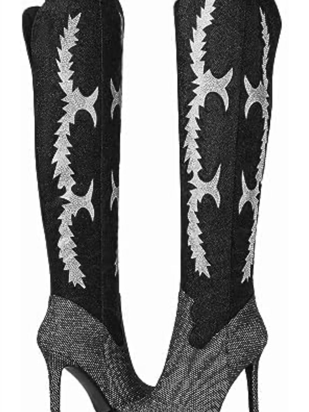 Giani Bernini Black Glitter Over-the-Knee Stiletto Boot with Silver Metallic Toe - Picture 5 of 7